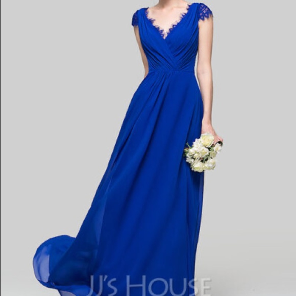 A-Line V-Neck Floor Length Chiffon Dress